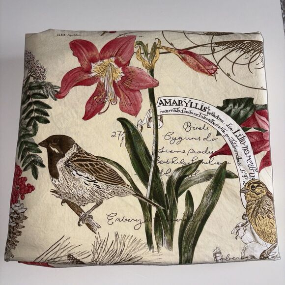 POTTERY BARN King Duvet Cover AMARYLLIS WINTER BIRDS PRINT Organic Cotton Button - Picture 4 of 12